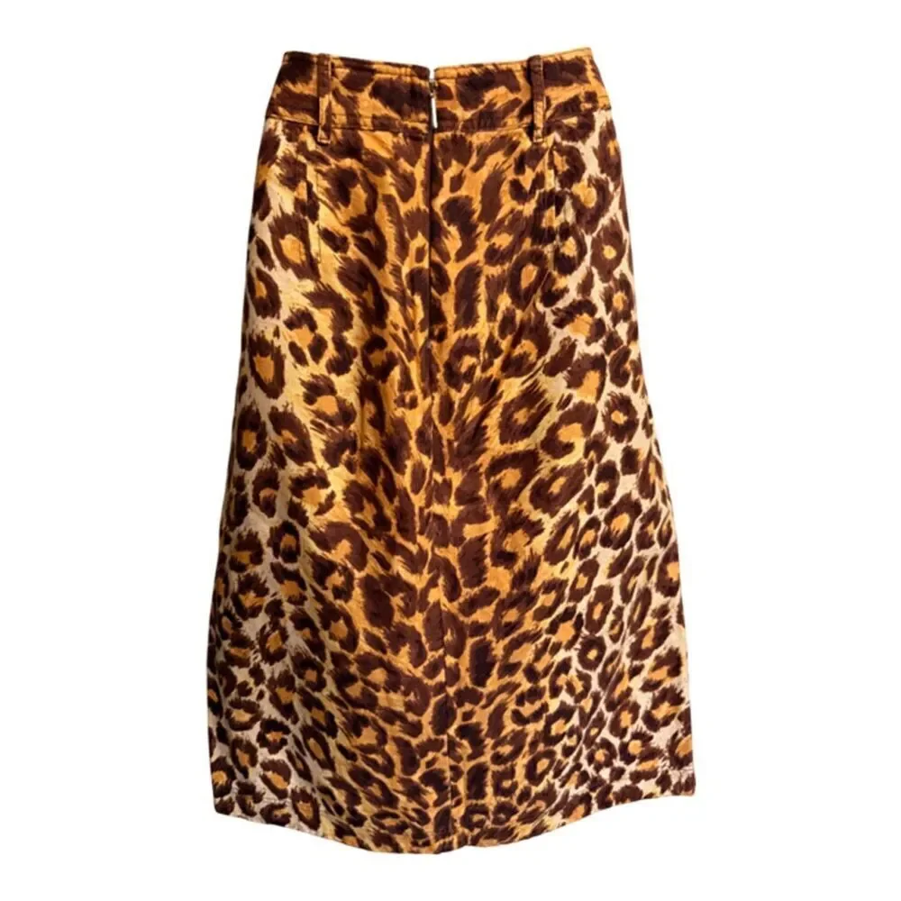 Kate Spade Panthera Brown and Orange Leopard Midi Skirt Size 8